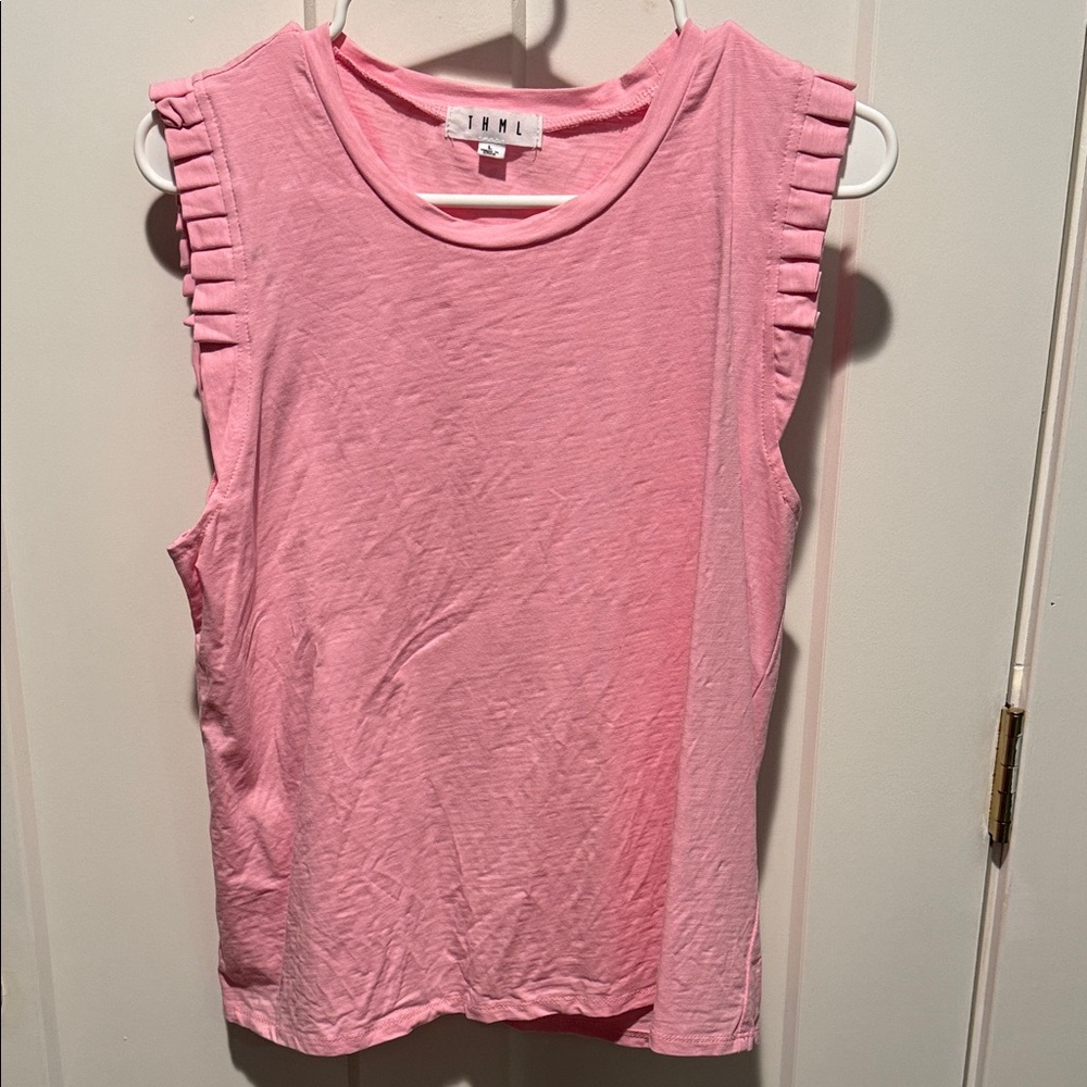 THML Pink Pleated Shoulder Muscle Tee